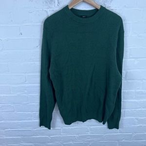 Jeff Men's Crew Neck Pullover Wool Sweater Long Sleeve Green Size XL